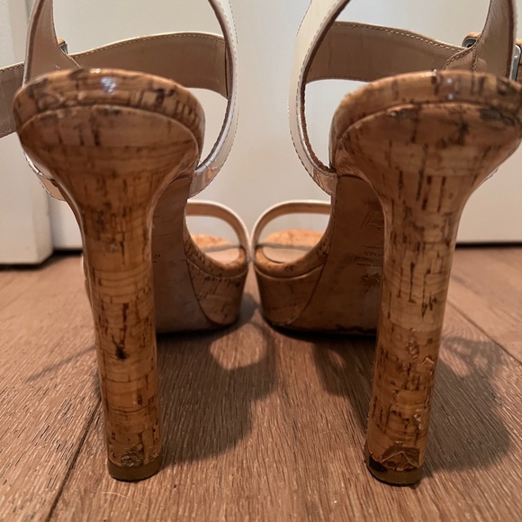 Stuart Weitzman Alesha Platform White Patent Leather/ Cork Sandal Size 7 - Picture 10 of 13